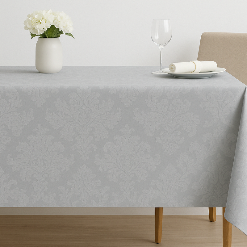 Toalha de Mesa Jacquard Cinza para 6 Lugares 2,00x1,38