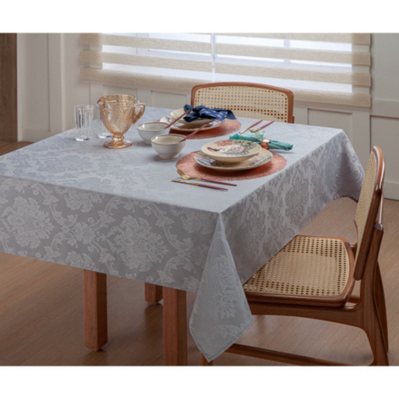 Toalha de Mesa Jacquard Cinza para 6 Lugares 2,00x1,38